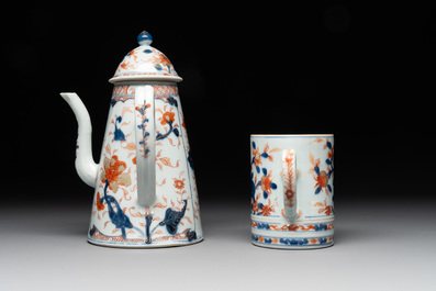 A Chinese Imari-style butter tub, a chocolate jug and a mug, Qianlong