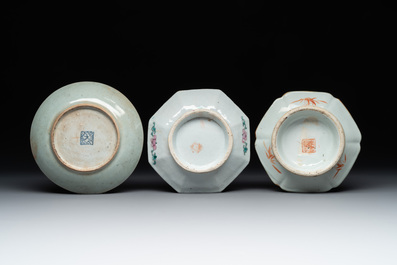 A varied collection of nine Chinese famille rose wares, 19/20th C.