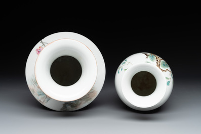 A Chinese famille rose vase, Qianlong and Shinian 世寧 mark, 20th C., and a qianjiang cai vase, signed Ren Huanzhang 任煥章, dated 1942