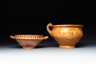 Five slipware vessels, The Netherlands, 17th C.