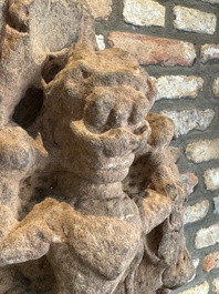 An Indian architectural red sandstone fragment with a divinity, 13th C.