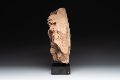An Indian architectural red sandstone fragment with a divinity, 13th C.