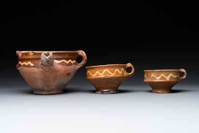 Five slipware vessels, The Netherlands, 17th C.