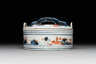 A Chinese Imari-style butter tub, a chocolate jug and a mug, Qianlong