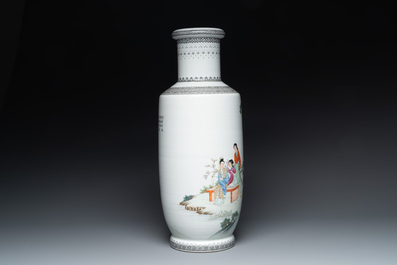 A pair of Chinese famille rose vases and two vases, Qianlong mark, 20th C.