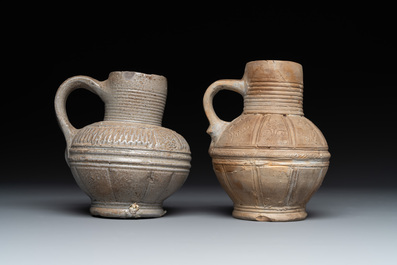 Five Siegburg stoneware jugs, 16th C.