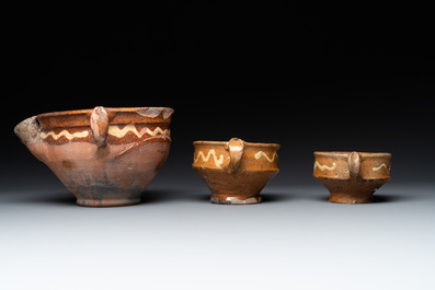 Five slipware vessels, The Netherlands, 17th C.