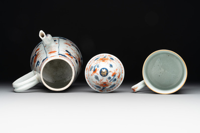 A Chinese Imari-style butter tub, a chocolate jug and a mug, Qianlong