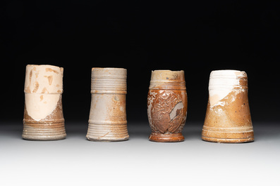 18 German stoneware jugs, mugs and vessels, 15th C. and later