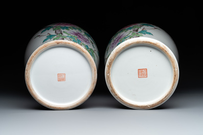 A pair of Chinese famille rose vases and two vases, Qianlong mark, 20th C.
