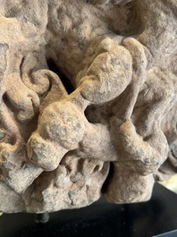 An Indian architectural red sandstone fragment with a divinity, 13th C.