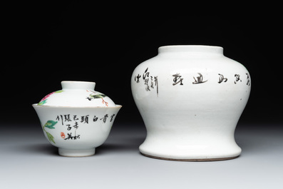 A varied collection of nine Chinese famille rose wares, 19/20th C.