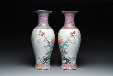 A pair of Chinese famille rose vases and two vases, Qianlong mark, 20th C.