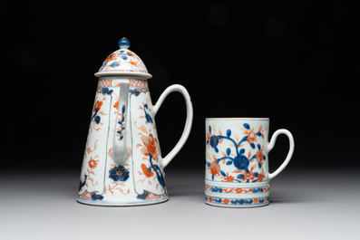 A Chinese Imari-style butter tub, a chocolate jug and a mug, Qianlong