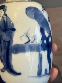 A Chinese blue and white 'Long Eliza' tea caddy and cover, artemisia leaf mark, Kangxi