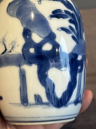 A Chinese blue and white 'Long Eliza' tea caddy and cover, artemisia leaf mark, Kangxi