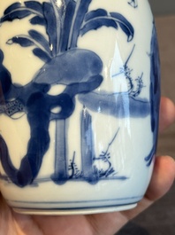 A Chinese blue and white 'Long Eliza' tea caddy and cover, artemisia leaf mark, Kangxi