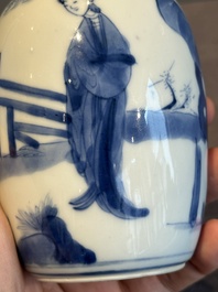 A Chinese blue and white 'Long Eliza' tea caddy and cover, artemisia leaf mark, Kangxi