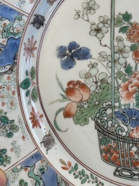 A Chinese famille verte 'flower basket' dish, ding mark, Kangxi