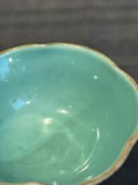 A pair of rare Chinese famille rose lotus-shaped stem cups, Yongzheng