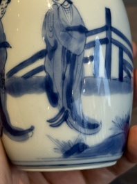 A Chinese blue and white 'Long Eliza' tea caddy and cover, artemisia leaf mark, Kangxi