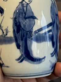 A Chinese blue and white 'Long Eliza' tea caddy and cover, artemisia leaf mark, Kangxi