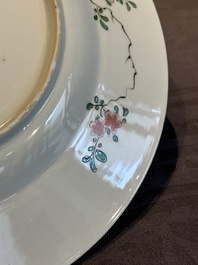 A Chinese famille verte 'flower basket' dish, ding mark, Kangxi