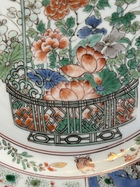 A Chinese famille verte 'flower basket' dish, ding mark, Kangxi