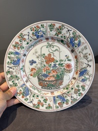 A Chinese famille verte 'flower basket' dish, ding mark, Kangxi