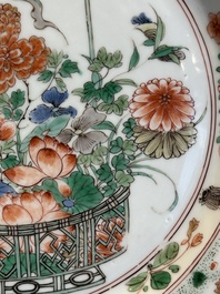 A Chinese famille verte 'flower basket' dish, ding mark, Kangxi