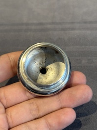 A Chinese blue and white 'Long Eliza and playing boys' tea caddy with silver mount and cover, Kangxi