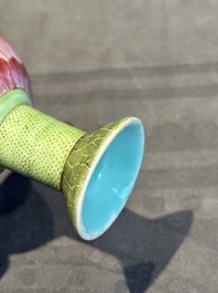 A pair of rare Chinese famille rose lotus-shaped stem cups, Yongzheng