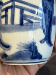 A Chinese blue and white 'Long Eliza' tea caddy and cover, artemisia leaf mark, Kangxi