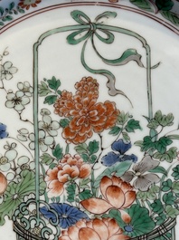 A Chinese famille verte 'flower basket' dish, ding mark, Kangxi