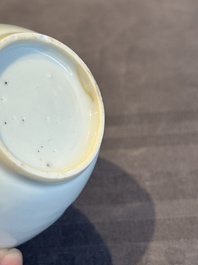 A Chinese blue and white 'Long Eliza and playing boys' tea caddy with silver mount and cover, Kangxi