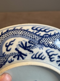 An imperial Chinese blue and white 'dragon' plate, Daoguang mark and of the period