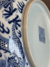 An imperial Chinese blue and white 'dragon' plate, Daoguang mark and of the period