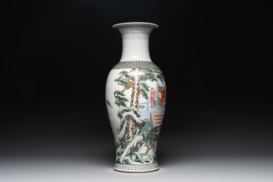 A Chinese famille rose 'Ba Xian Zhu Shou 八仙祝壽' vase, Qianlong mark, 20th C.