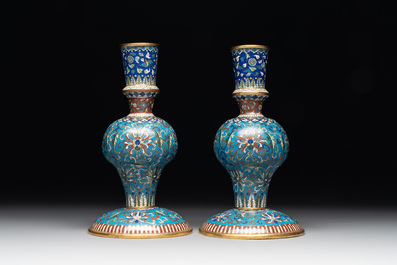 A pair of Chinese cloisonn&eacute; 'ganglu ping' or holy water vases, 18/19th C.