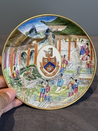 A pair of rare Chinese Canton famille rose armorial plates with the arms of Wight, ca. 1810