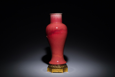 A Chinese langyao-glazed 'guanyin zun' vase with a gilt bronze mount, Kangxi