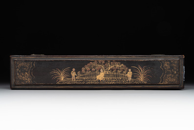 Two Chinese Canton gilt-lacquered and painted paper fans, one with original box, 19th C.