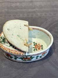 A rare Chinese famille verte spice box and cover, Kangxi