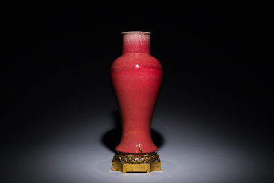 A Chinese langyao-glazed 'guanyin zun' vase with a gilt bronze mount, Kangxi
