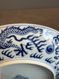 An imperial Chinese blue and white 'dragon' plate, Daoguang mark and of the period