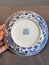 An imperial Chinese blue and white 'dragon' plate, Daoguang mark and of the period