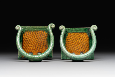 A pair of Chinese sancai-glazed miniature horseshoe-back chairs, Ming