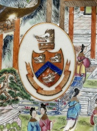A pair of rare Chinese Canton famille rose armorial plates with the arms of Wight, ca. 1810