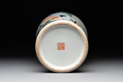 A Chinese famille rose 'Ba Xian Zhu Shou 八仙祝壽' vase, Qianlong mark, 20th C.
