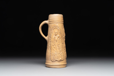 A Siegburg stoneware 'Schnelle' depicting Hannibal, Leonidas and Jupiter, dated 1566